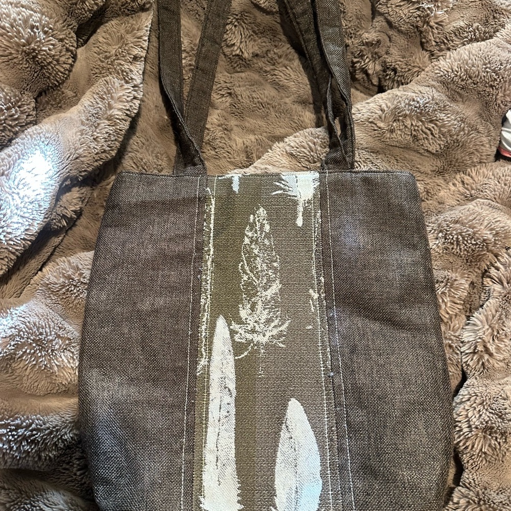 Brown and White Feather Tote Bag